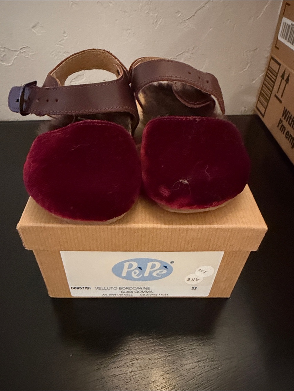 Pepe Jeans Burgundy Velvet Front-Strap Baby Sandals